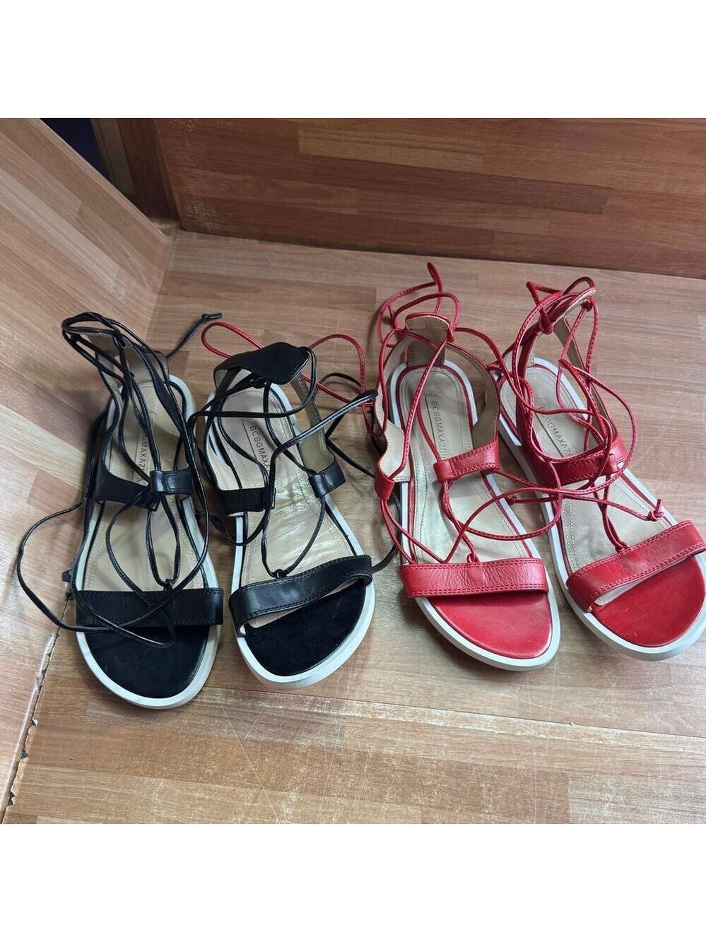 BCBGMaxAzria red and black lace-up gladiator sandal bundle Size 6